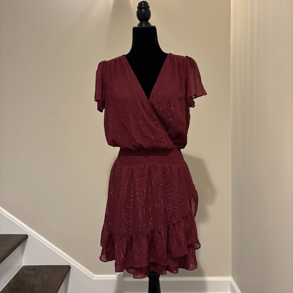 Michael Kors | Burgundy & Silver Dress + Flutter Sleeves